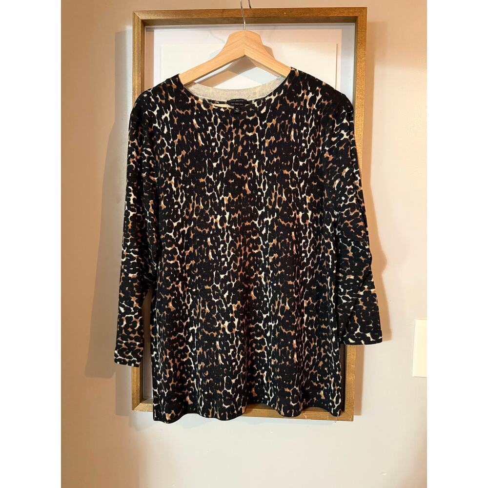 Talbots pure Marino wool 3/4 sleeve leopard print sweater size XL
